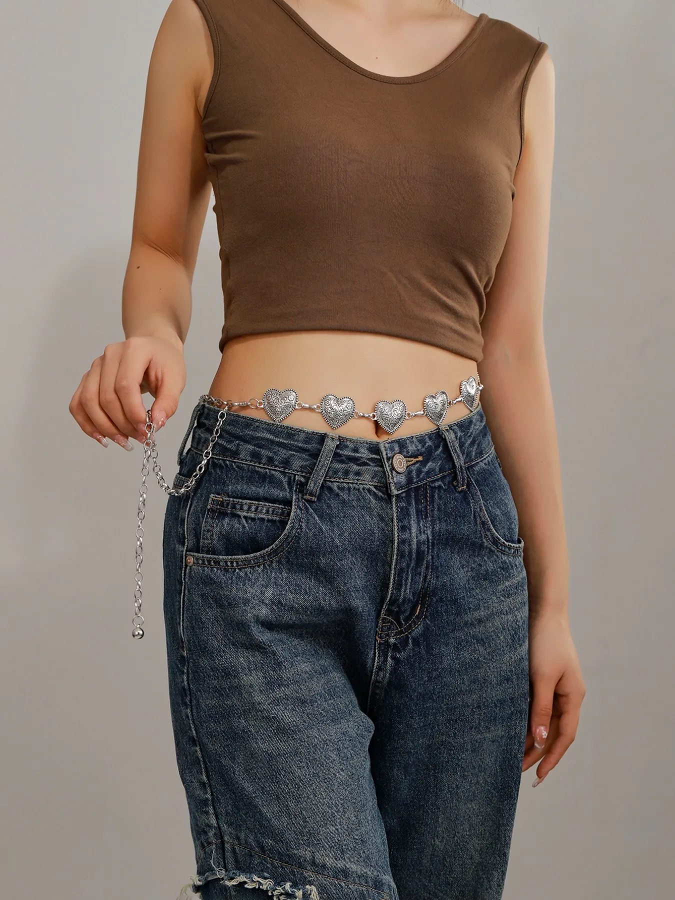 Vintage Gold Chain Belt Female Heart Metal Ladies Waist Punk Goth Belts For Women Silver Thin Waistband Pant Harajuku Accessory