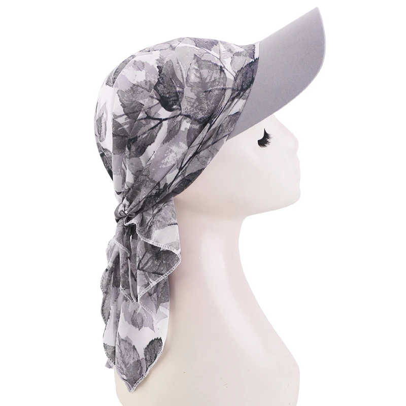 Women Pre-Tied Outdoor Hat sun hat Print Hijab Caps Breathable and lightweight chiffon duck tongue scarf hat Baseball Caps