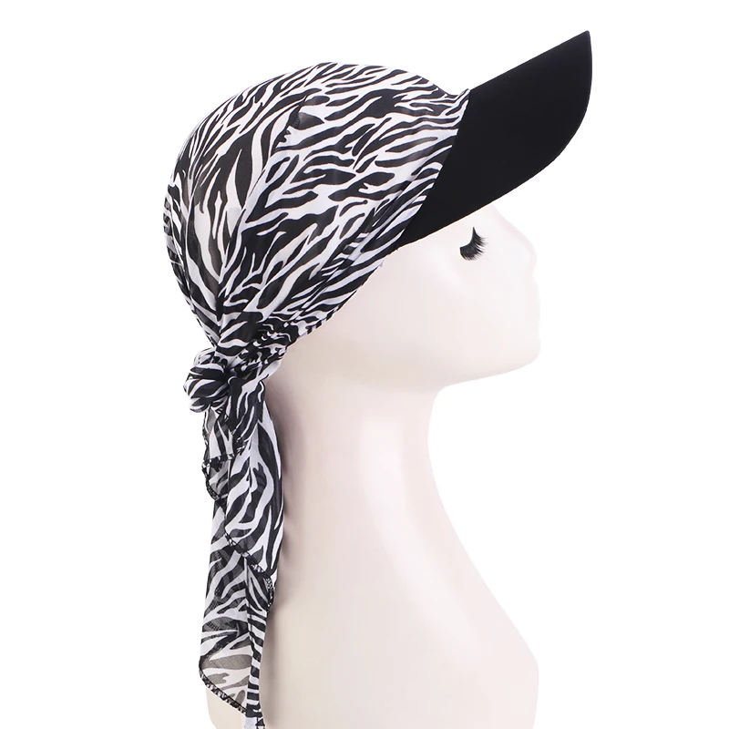 Women Pre-Tied Outdoor Hat sun hat Print Hijab Caps Breathable and lightweight chiffon duck tongue scarf hat Baseball Caps