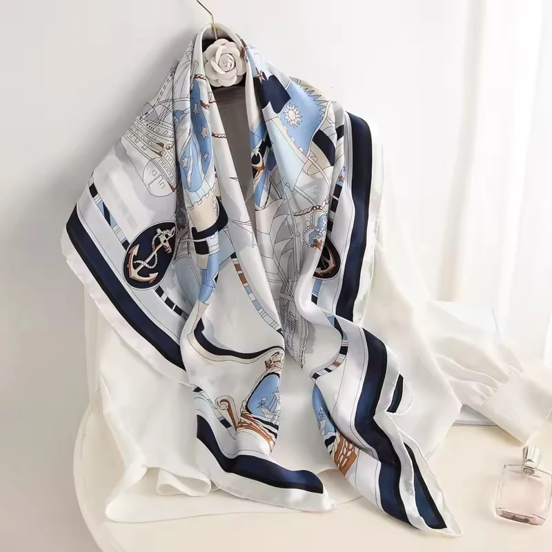 90*90cm Women Square Silk Scarf Luxury Brand Bandana Large Hijab Shawl Neckerchief Print Headband Female Foulard Wraps Scarves