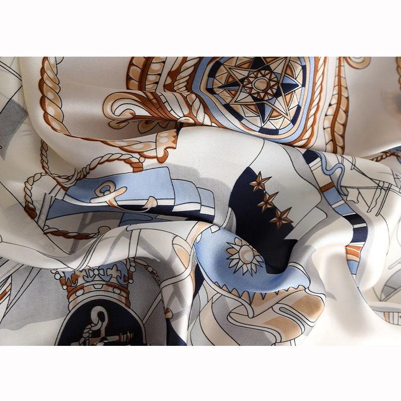 90*90cm Women Square Silk Scarf Luxury Brand Bandana Large Hijab Shawl Neckerchief Print Headband Female Foulard Wraps Scarves