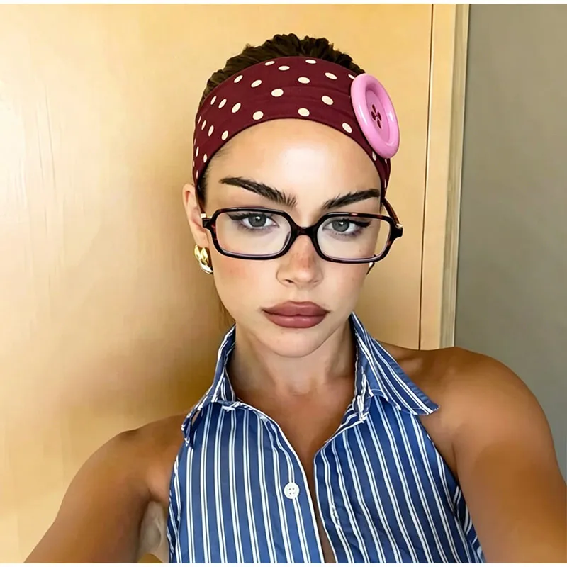 Dopamine Large Button Wave Dot Elasticity Headband Fashion INS Style Elastic Headband Sports Fitness Sweat-absorbent Hairband