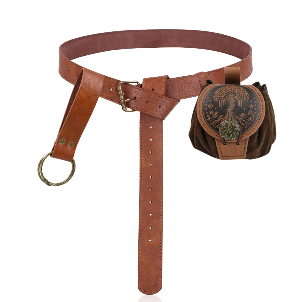 3PCS/1PCS MedievalCosplayLeather Belt Copper Coin Waist Bag Renaissance Dress Steam Belt Role Playing Halloween Belt Set Cosplay