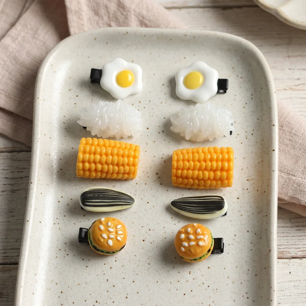 Simulated Food Hair Clips Mini Food Shape Hair Clips Set Rice Egg Corn Snack Style Barrettes Hairpin Headdress Hair Accessories