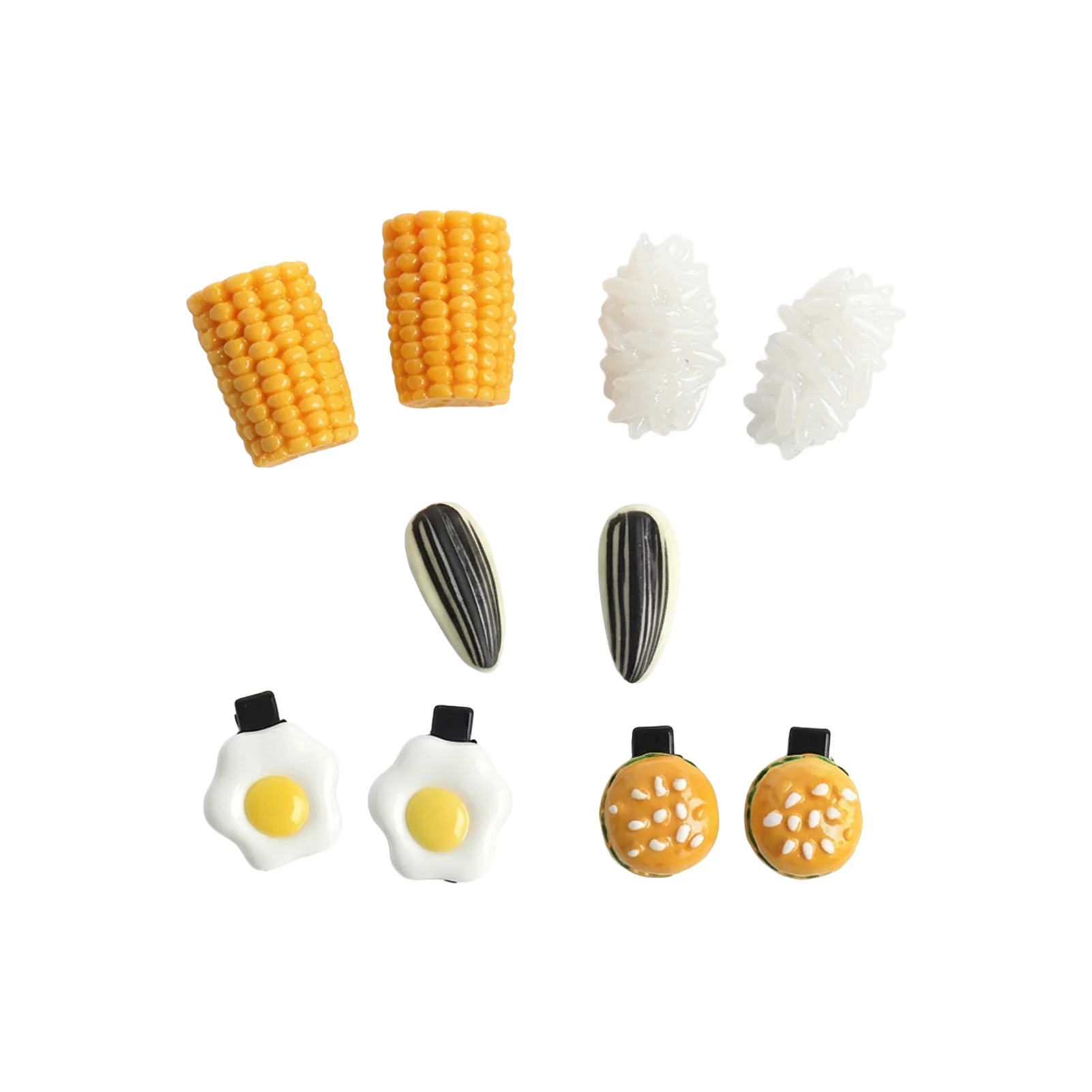 Simulated Food Hair Clips Mini Food Shape Hair Clips Set Rice Egg Corn Snack Style Barrettes Hairpin Headdress Hair Accessories