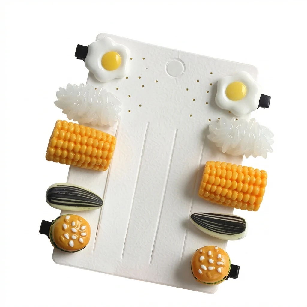 Simulated Food Hair Clips Mini Food Shape Hair Clips Set Rice Egg Corn Snack Style Barrettes Hairpin Headdress Hair Accessories