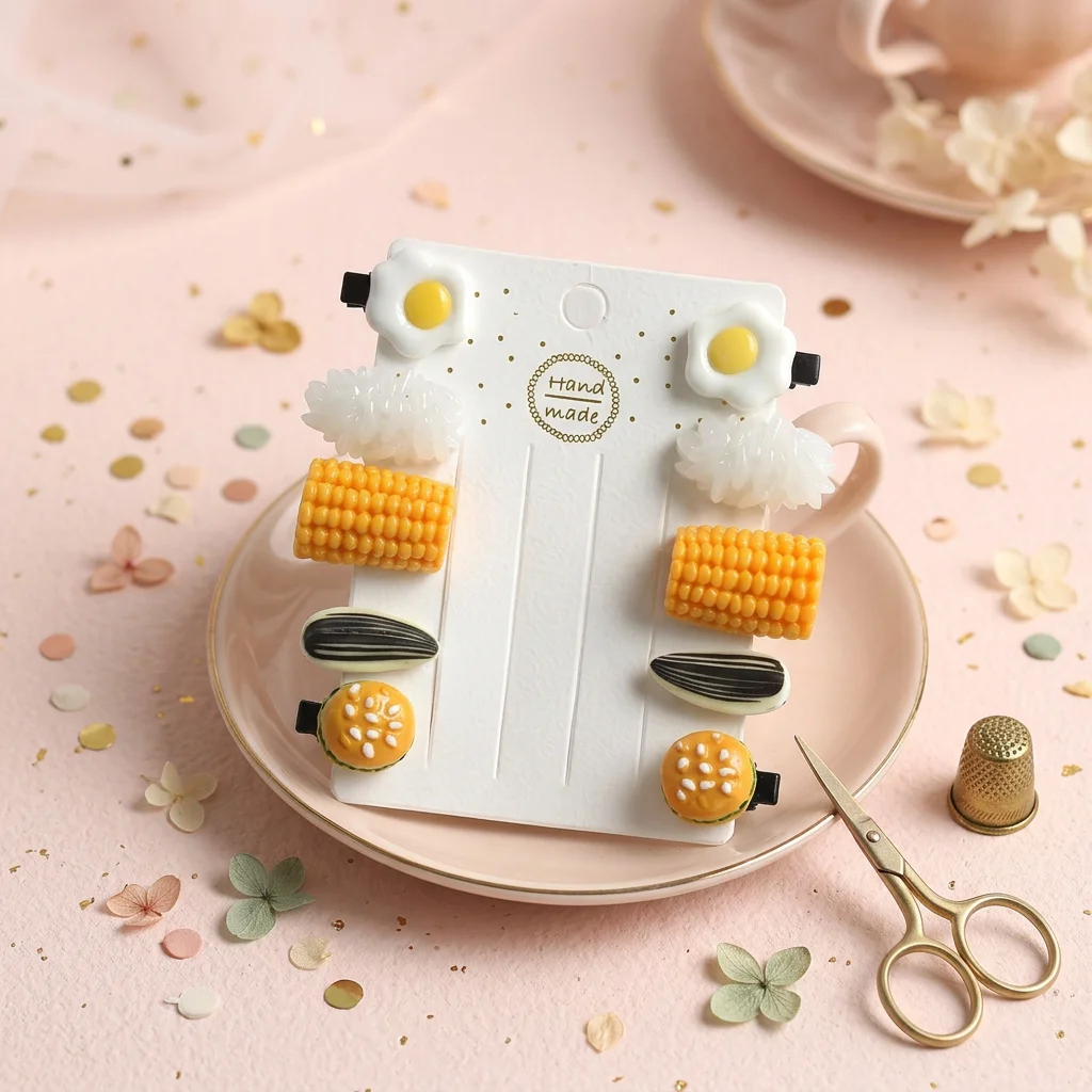 Simulated Food Hair Clips Mini Food Shape Hair Clips Set Rice Egg Corn Snack Style Barrettes Hairpin Headdress Hair Accessories