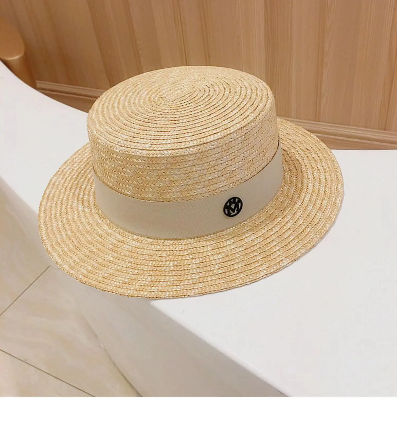 Classic French Straw Boater Hat wheat Women Men Flat Top Sun Cap Summer Beach Vacation Breathable Elegant Ribbon Band Panama Hat