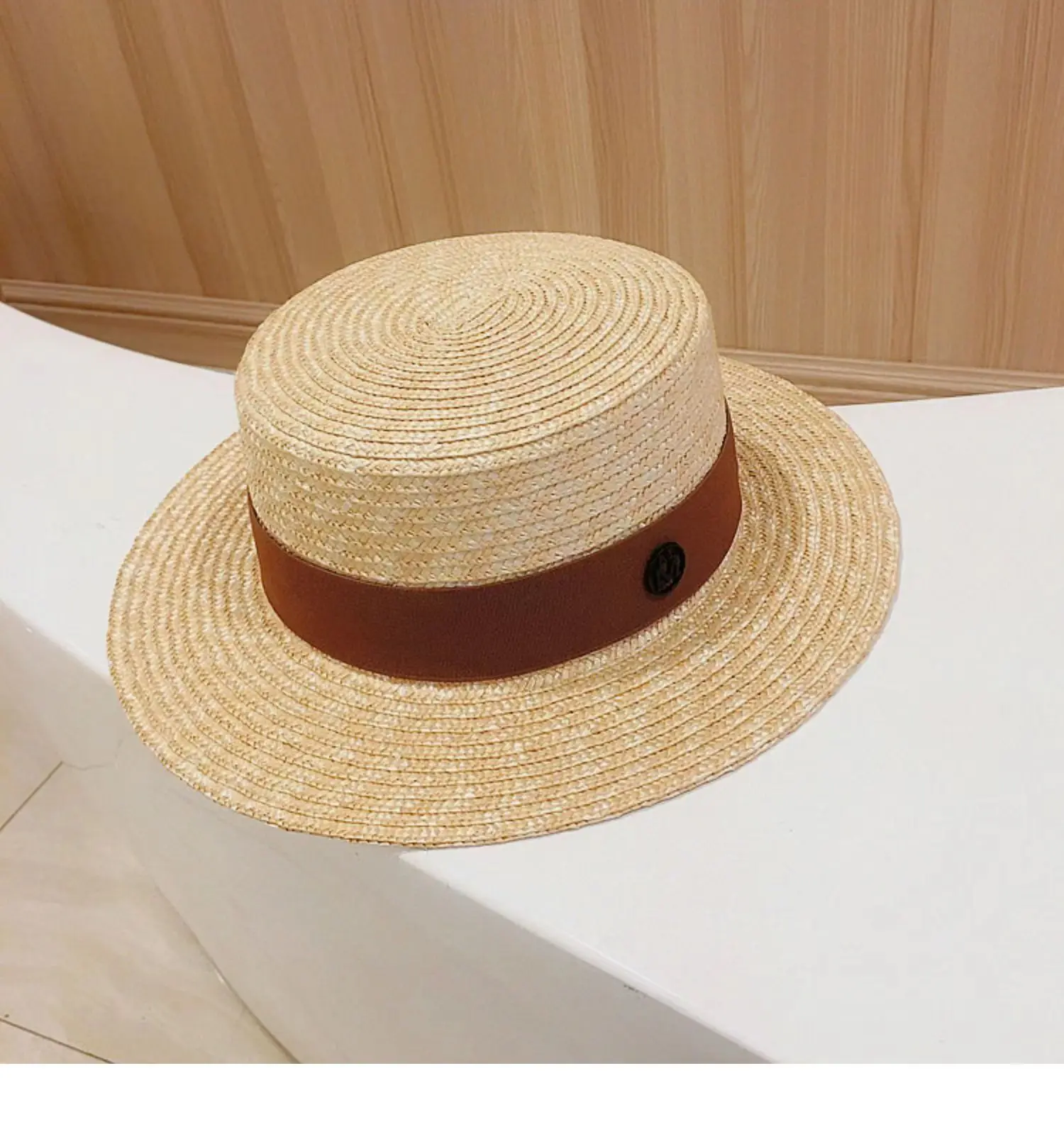 Classic French Straw Boater Hat wheat Women Men Flat Top Sun Cap Summer Beach Vacation Breathable Elegant Ribbon Band Panama Hat