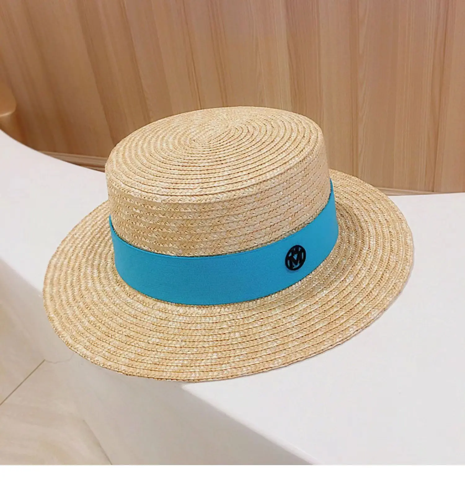 Classic French Straw Boater Hat wheat Women Men Flat Top Sun Cap Summer Beach Vacation Breathable Elegant Ribbon Band Panama Hat