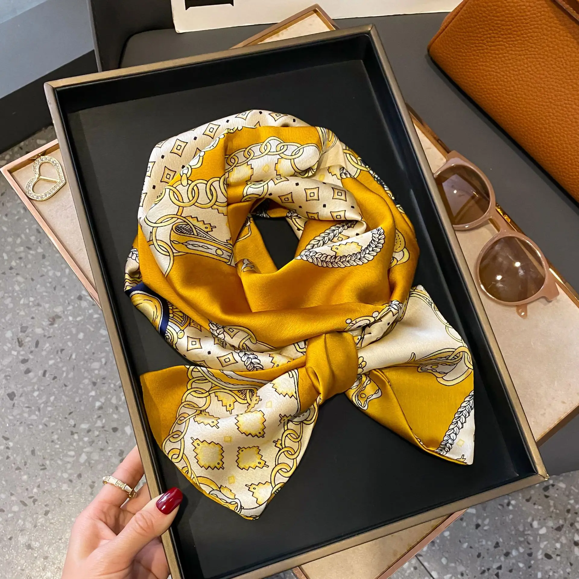 New Women Silk Feel Printed Design Scarf Shawl Fashion Luxury Long Narrow Small Silk Scarves Ladies Headband Headscarve