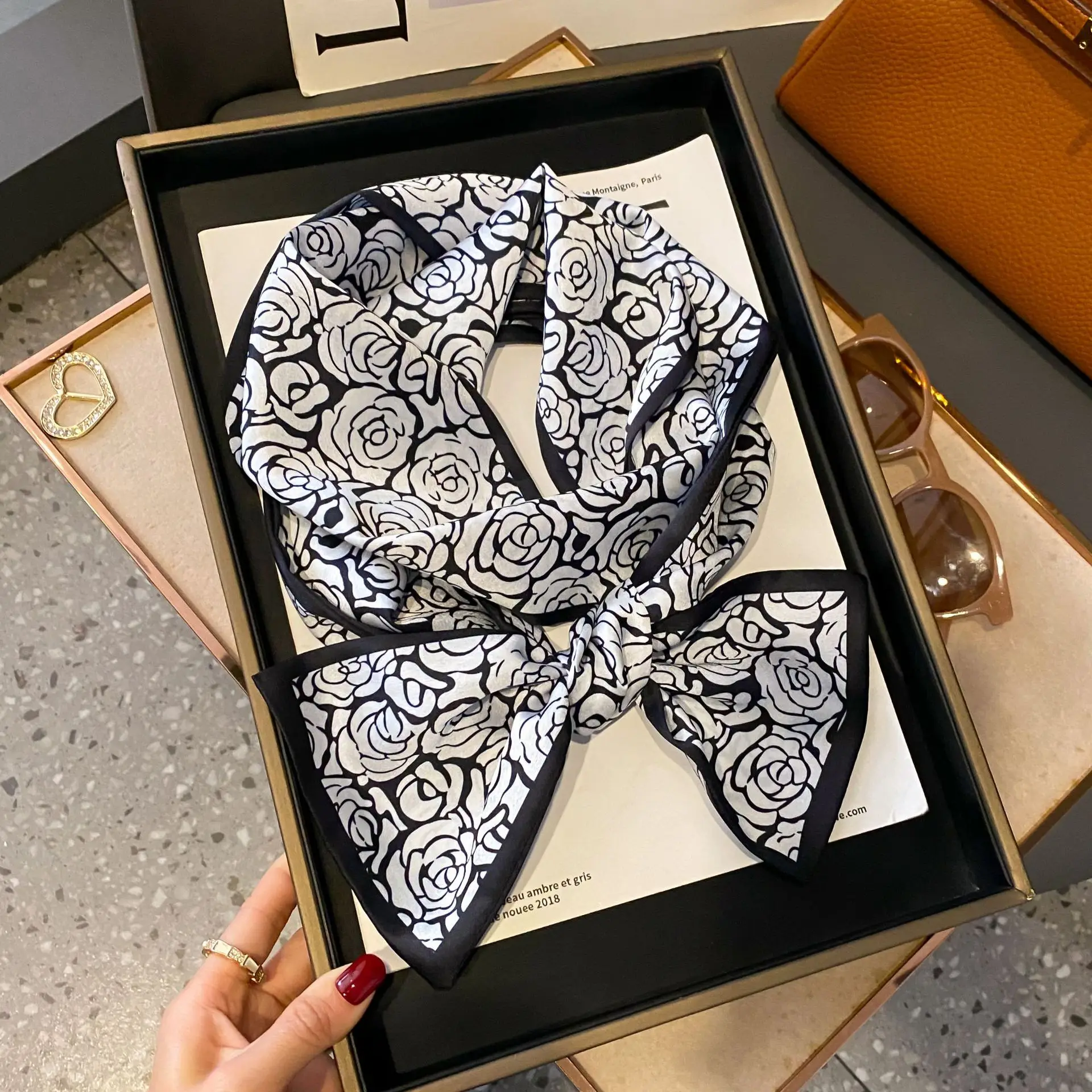 New Women Silk Feel Printed Design Scarf Shawl Fashion Luxury Long Narrow Small Silk Scarves Ladies Headband Headscarve
