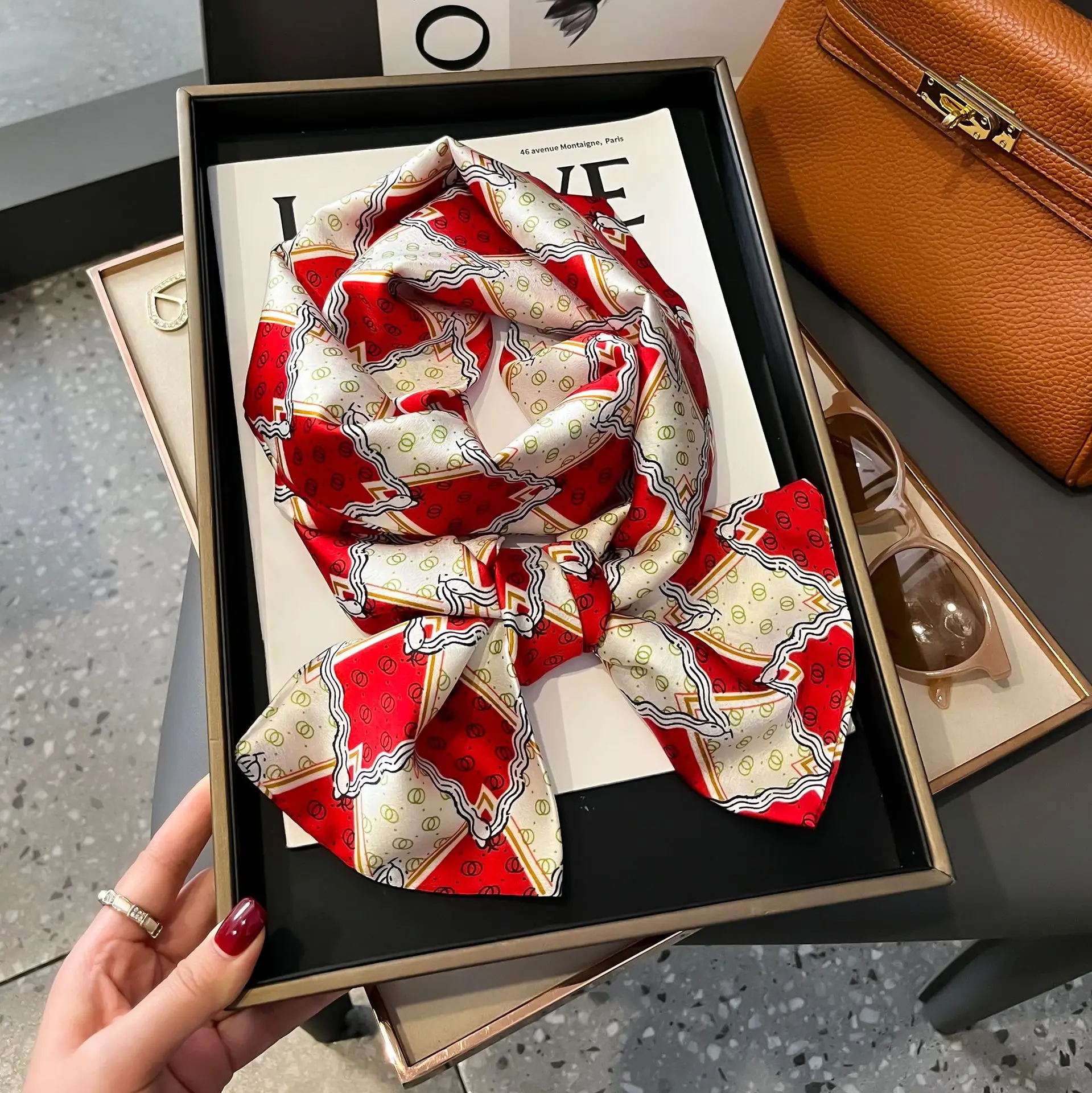 New Women Silk Feel Printed Design Scarf Shawl Fashion Luxury Long Narrow Small Silk Scarves Ladies Headband Headscarve