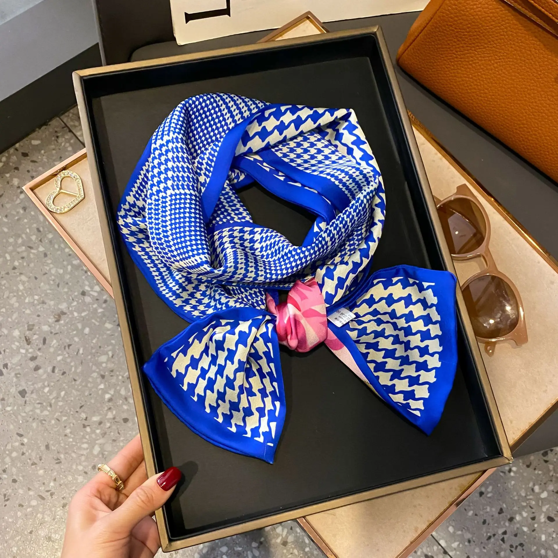 New Women Silk Feel Printed Design Scarf Shawl Fashion Luxury Long Narrow Small Silk Scarves Ladies Headband Headscarve
