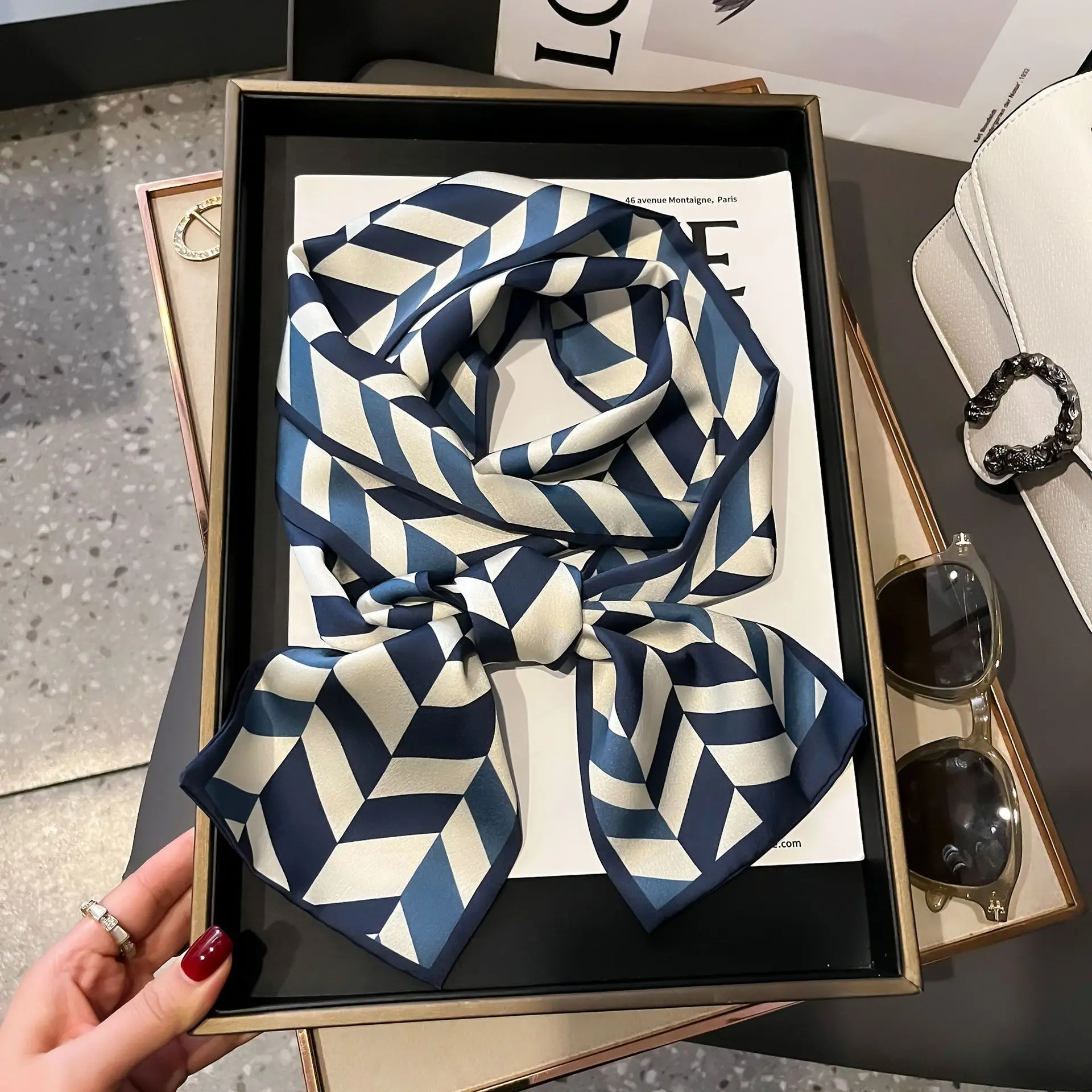 New Women Silk Feel Printed Design Scarf Shawl Fashion Luxury Long Narrow Small Silk Scarves Ladies Headband Headscarve