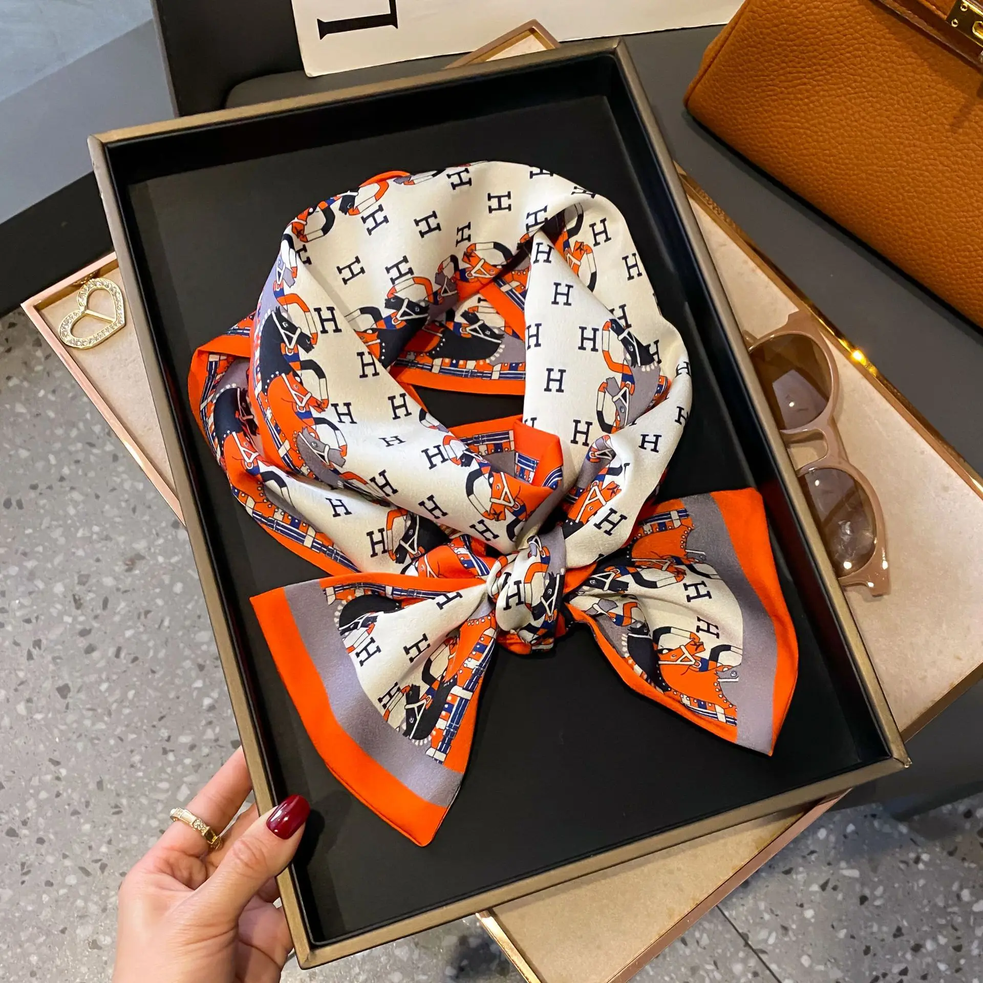 New Women Silk Feel Printed Design Scarf Shawl Fashion Luxury Long Narrow Small Silk Scarves Ladies Headband Headscarve