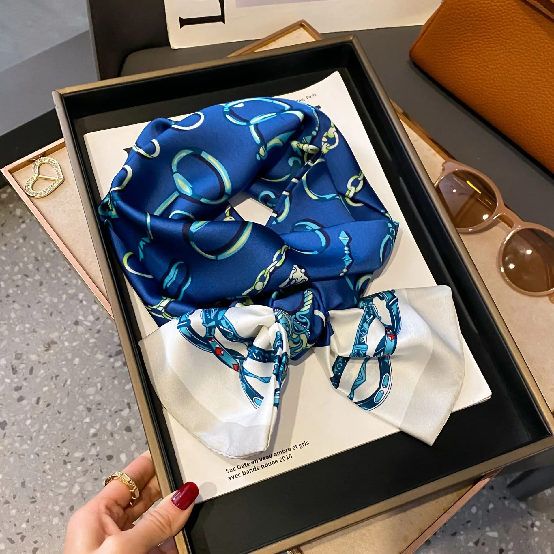 New Women Silk Feel Printed Design Scarf Shawl Fashion Luxury Long Narrow Small Silk Scarves Ladies Headband Headscarve