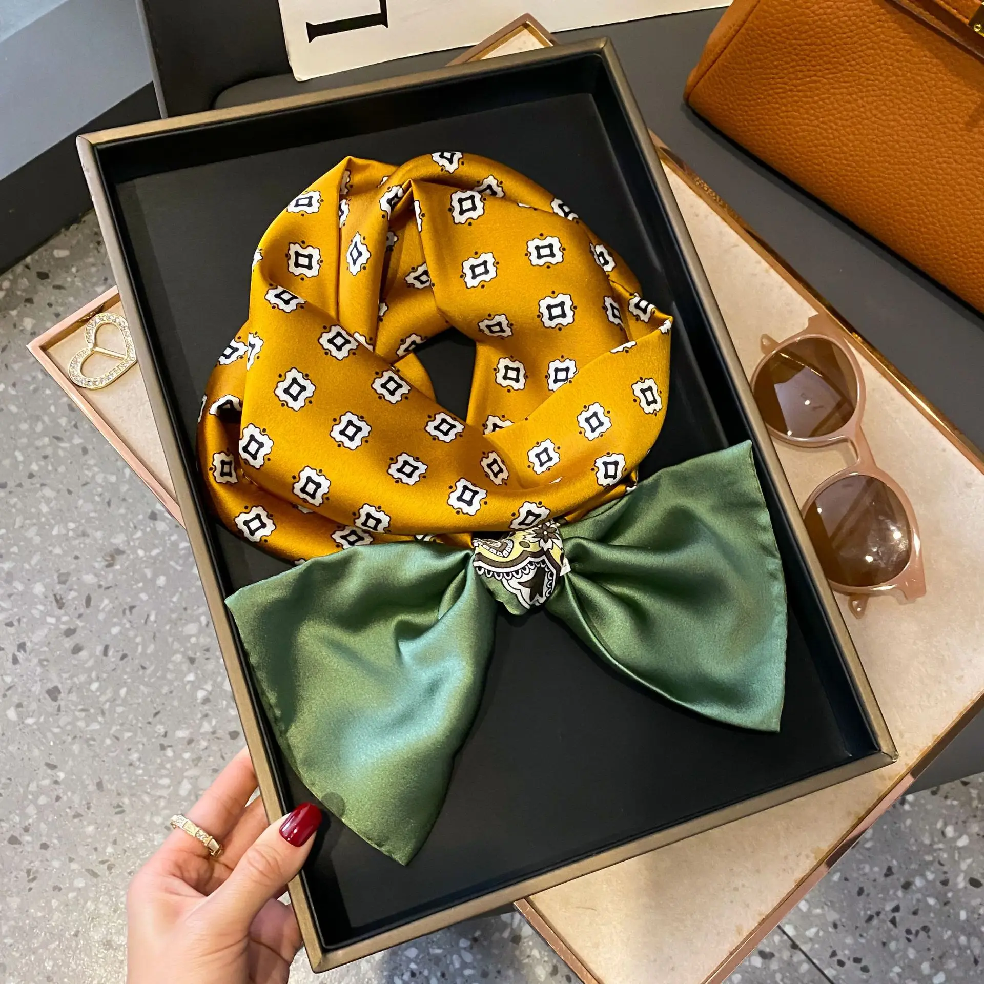 New Women Silk Feel Printed Design Scarf Shawl Fashion Luxury Long Narrow Small Silk Scarves Ladies Headband Headscarve