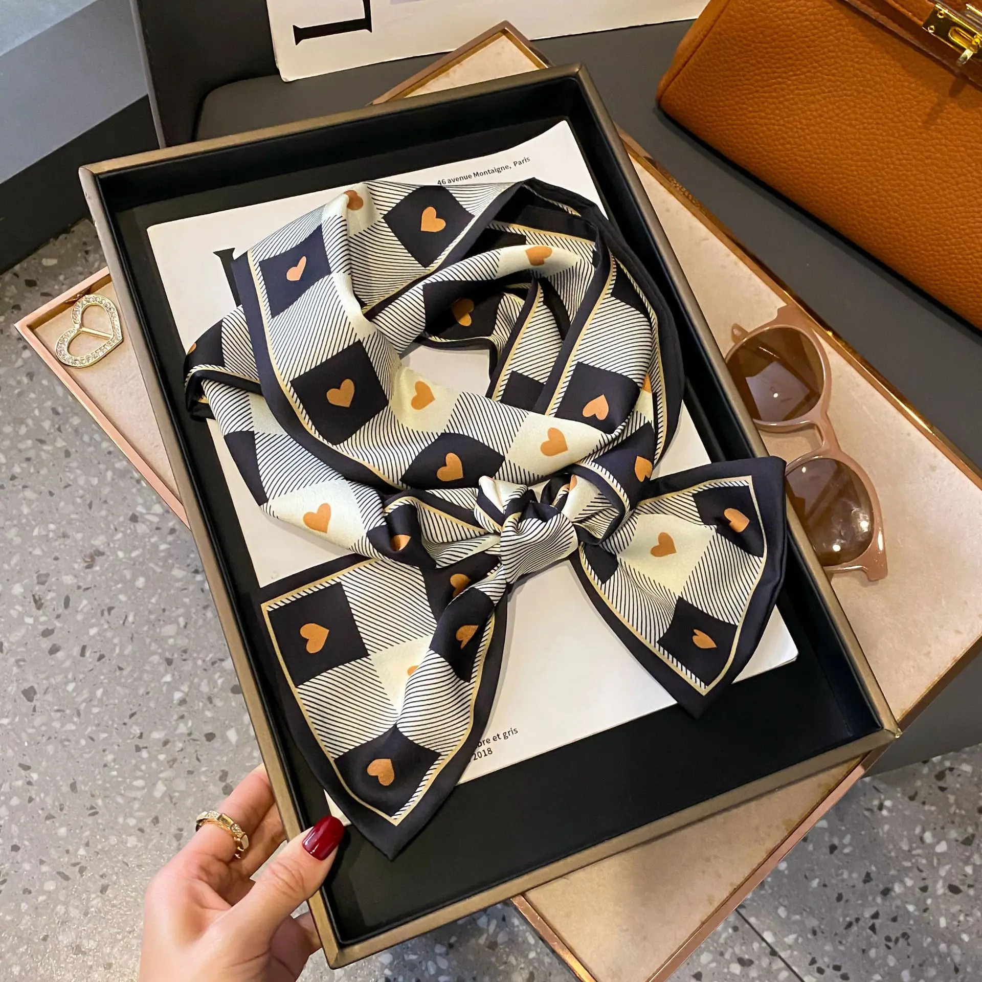New Women Silk Feel Printed Design Scarf Shawl Fashion Luxury Long Narrow Small Silk Scarves Ladies Headband Headscarve