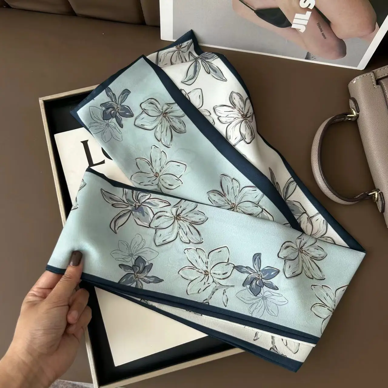 New Women Silk Feel Printed Design Scarf Shawl Fashion Luxury Long Narrow Small Silk Scarves Ladies Headband Headscarve