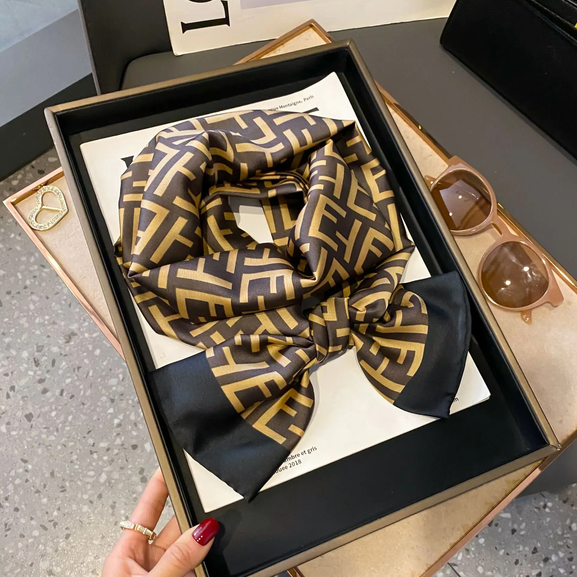 New Women Silk Feel Printed Design Scarf Shawl Fashion Luxury Long Narrow Small Silk Scarves Ladies Headband Headscarve