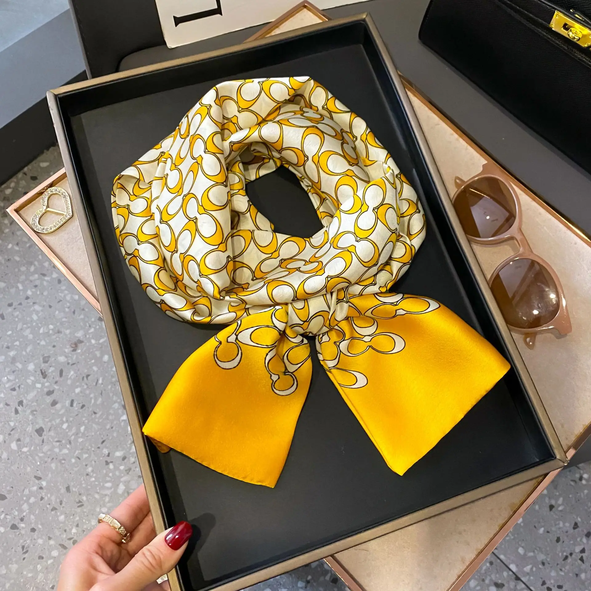 New Women Silk Feel Printed Design Scarf Shawl Fashion Luxury Long Narrow Small Silk Scarves Ladies Headband Headscarve