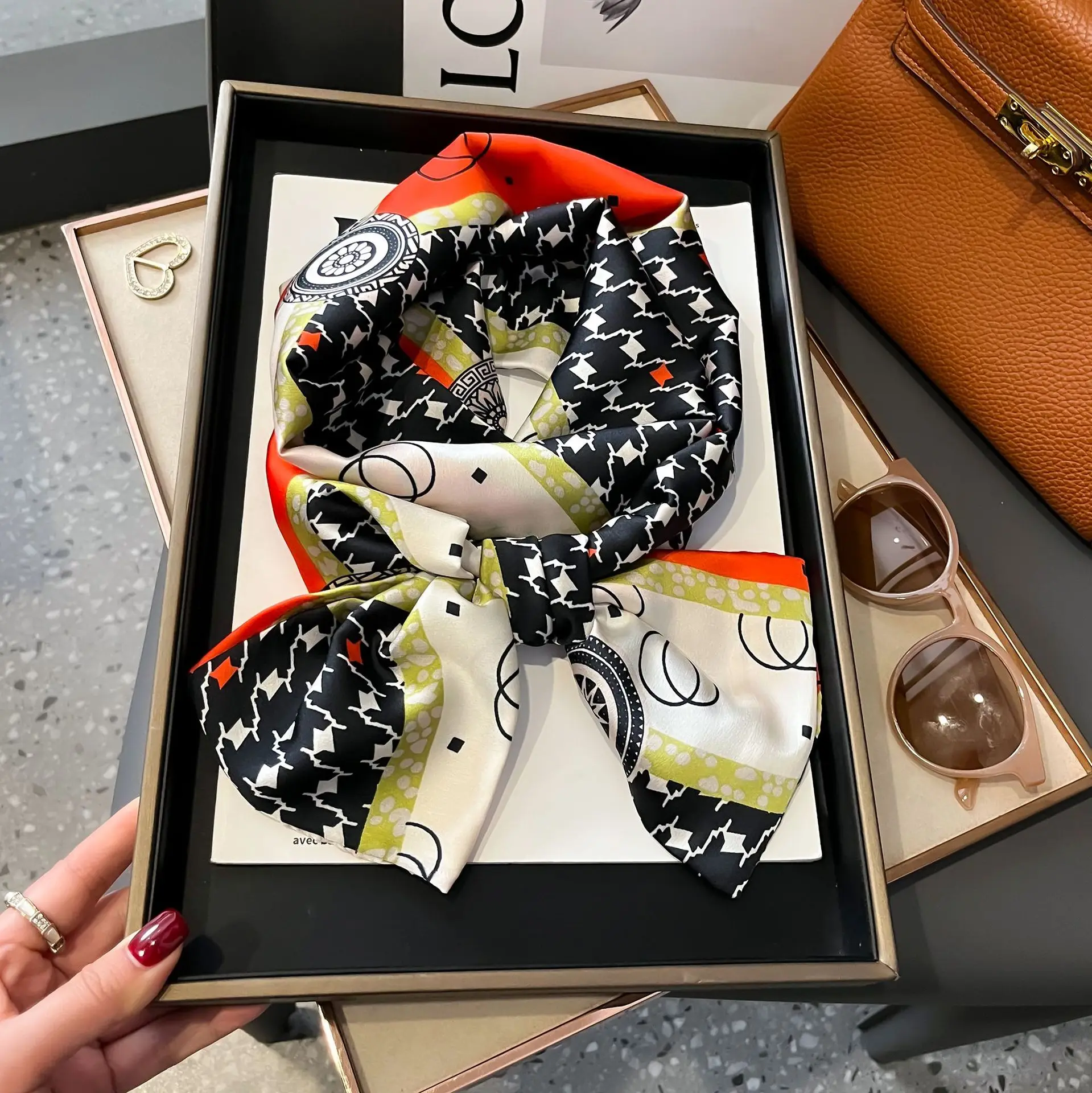 New Women Silk Feel Printed Design Scarf Shawl Fashion Luxury Long Narrow Small Silk Scarves Ladies Headband Headscarve