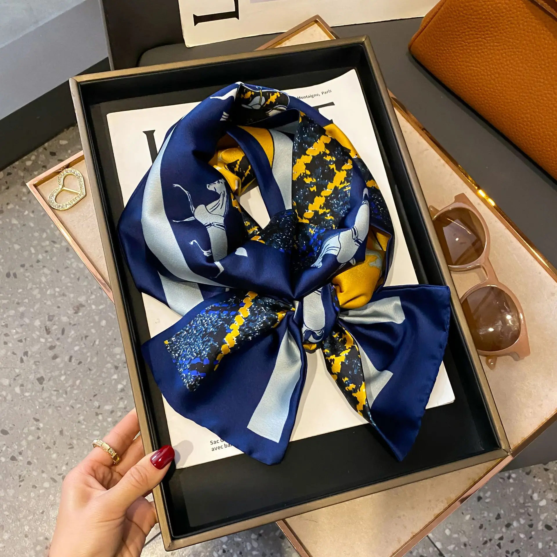 New Women Silk Feel Printed Design Scarf Shawl Fashion Luxury Long Narrow Small Silk Scarves Ladies Headband Headscarve