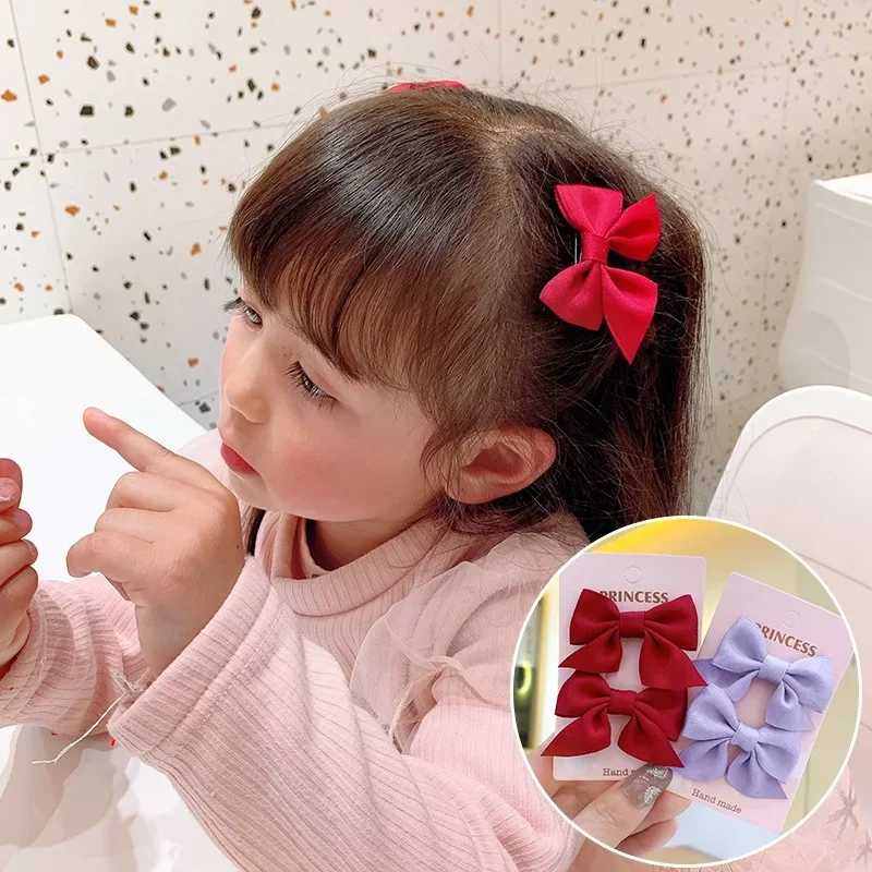 2Pcs Kids Red Bows Hair Clips for Baby Girls Handmade Ribbon Bowknots Hairpins Barrettes New Year Christmas Hair Accessories
