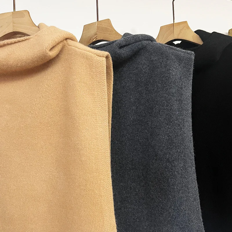 Marino Wool Hooded Neck Warmer Scarf Women Knitted Snood Turtleneck Cowl Shawl