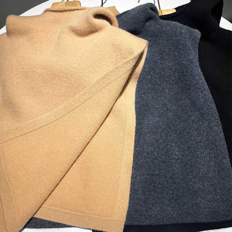 Marino Wool Hooded Neck Warmer Scarf Women Knitted Snood Turtleneck Cowl Shawl