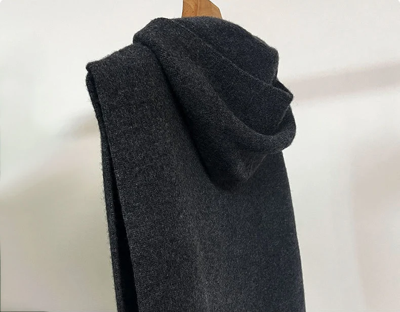 Marino Wool Hooded Neck Warmer Scarf Women Knitted Snood Turtleneck Cowl Shawl