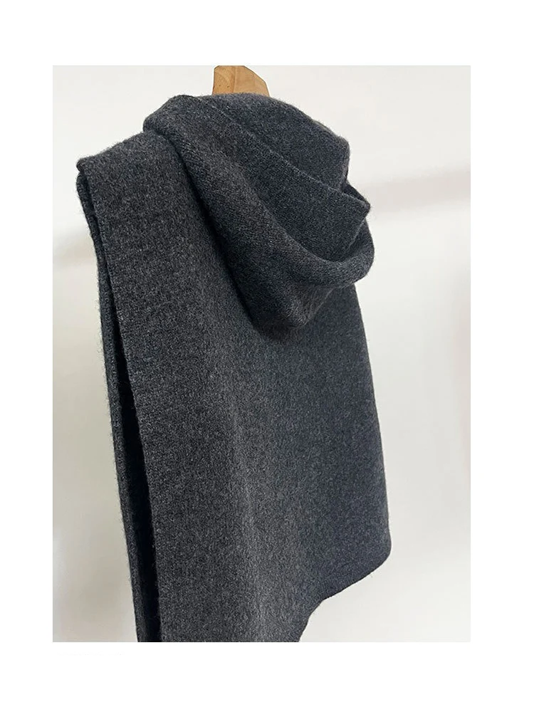 Marino Wool Hooded Neck Warmer Scarf Women Knitted Snood Turtleneck Cowl Shawl