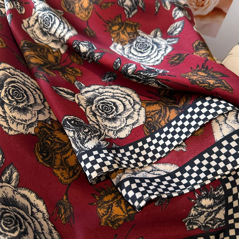 Luxury Brand Silk Square Scarf Women Satin Shawls Neckerchief Casual Beach Scarves Bandana Hair Tie Hjiab Foulard