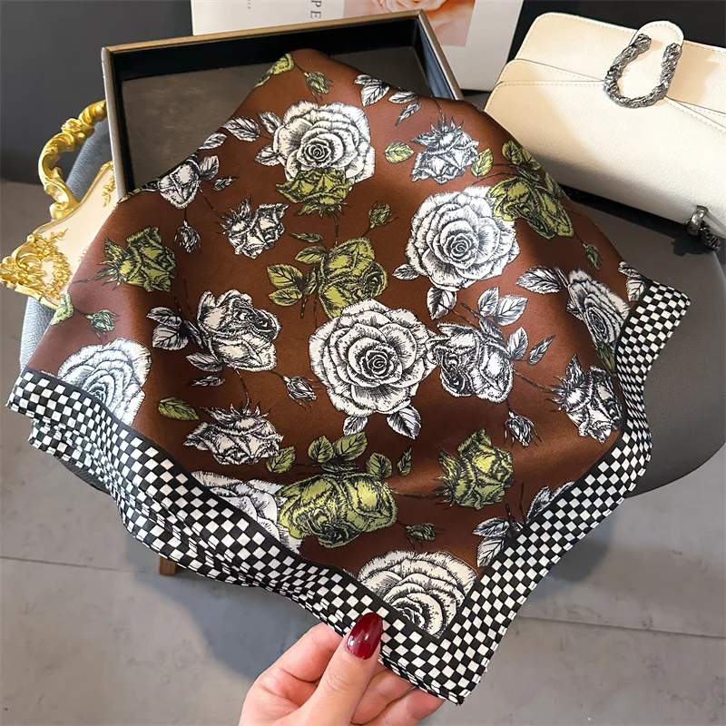 Luxury Brand Silk Square Scarf Women Satin Shawls Neckerchief Casual Beach Scarves Bandana Hair Tie Hjiab Foulard