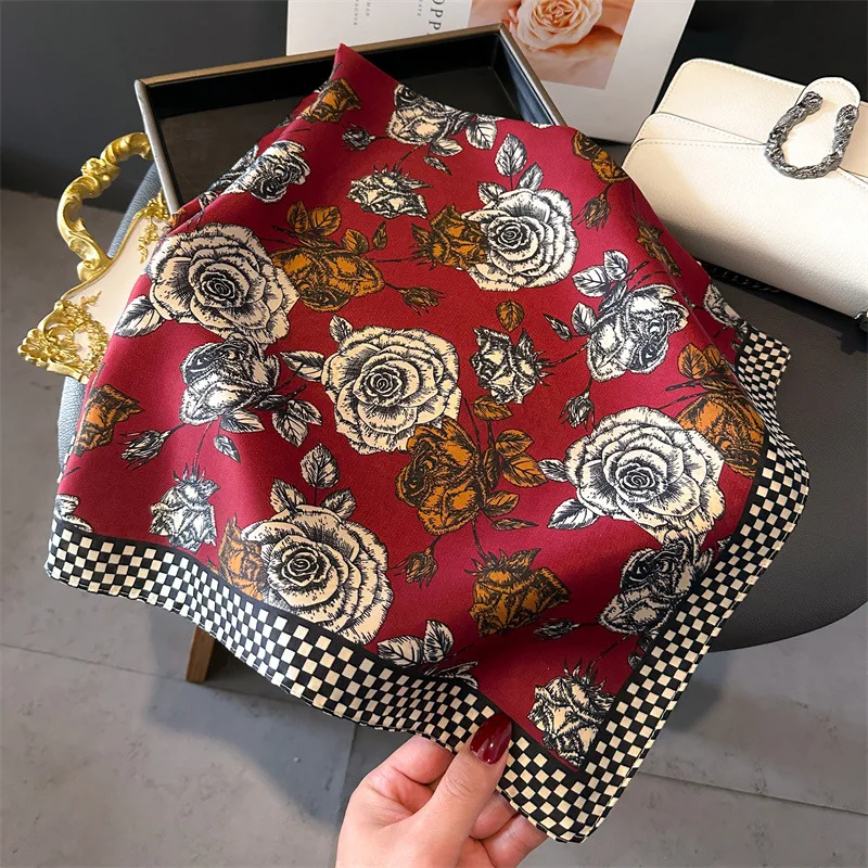 Luxury Brand Silk Square Scarf Women Satin Shawls Neckerchief Casual Beach Scarves Bandana Hair Tie Hjiab Foulard