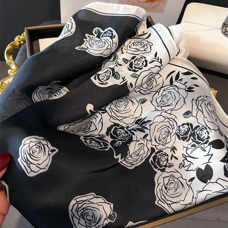 Luxury Brand Silk Square Scarf Women Satin Shawls Neckerchief Casual Beach Scarves Bandana Hair Tie Hjiab Foulard
