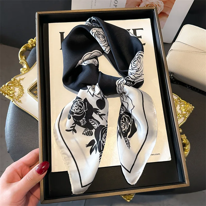 Luxury Brand Silk Square Scarf Women Satin Shawls Neckerchief Casual Beach Scarves Bandana Hair Tie Hjiab Foulard