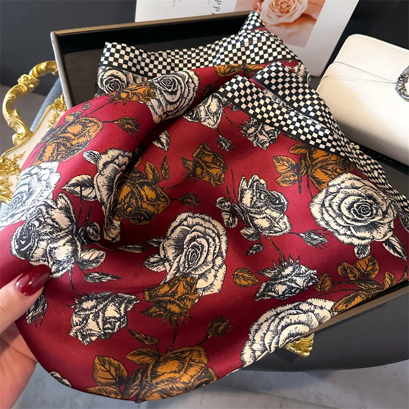Luxury Brand Silk Square Scarf Women Satin Shawls Neckerchief Casual Beach Scarves Bandana Hair Tie Hjiab Foulard