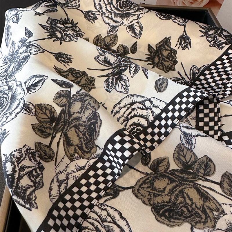 Luxury Brand Silk Square Scarf Women Satin Shawls Neckerchief Casual Beach Scarves Bandana Hair Tie Hjiab Foulard