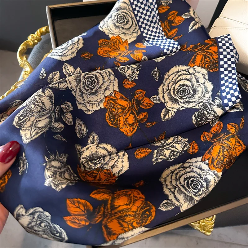 Luxury Brand Silk Square Scarf Women Satin Shawls Neckerchief Casual Beach Scarves Bandana Hair Tie Hjiab Foulard