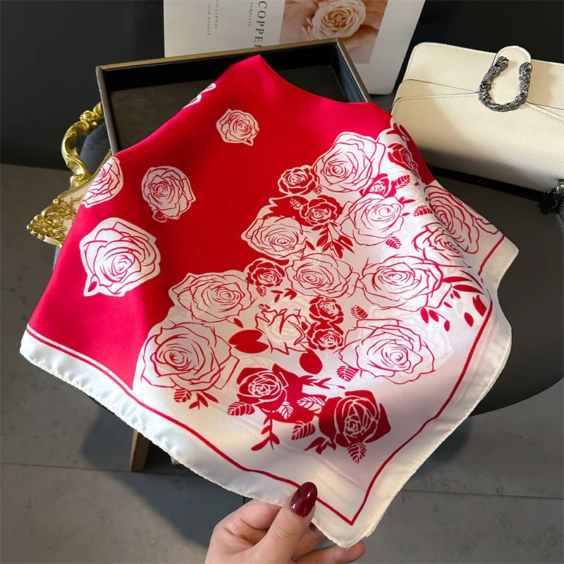 Luxury Brand Silk Square Scarf Women Satin Shawls Neckerchief Casual Beach Scarves Bandana Hair Tie Hjiab Foulard