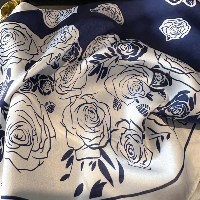 Luxury Brand Silk Square Scarf Women Satin Shawls Neckerchief Casual Beach Scarves Bandana Hair Tie Hjiab Foulard