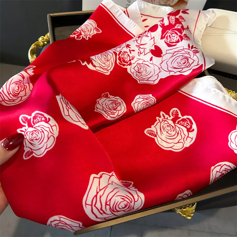 Luxury Brand Silk Square Scarf Women Satin Shawls Neckerchief Casual Beach Scarves Bandana Hair Tie Hjiab Foulard