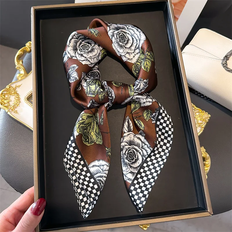 Luxury Brand Silk Square Scarf Women Satin Shawls Neckerchief Casual Beach Scarves Bandana Hair Tie Hjiab Foulard