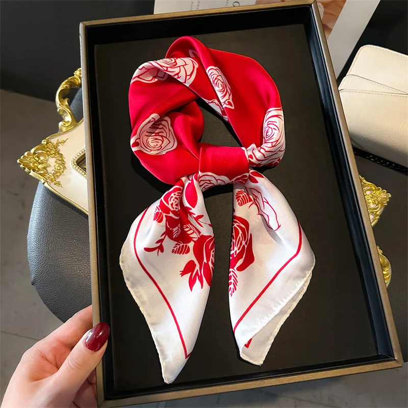 Luxury Brand Silk Square Scarf Women Satin Shawls Neckerchief Casual Beach Scarves Bandana Hair Tie Hjiab Foulard