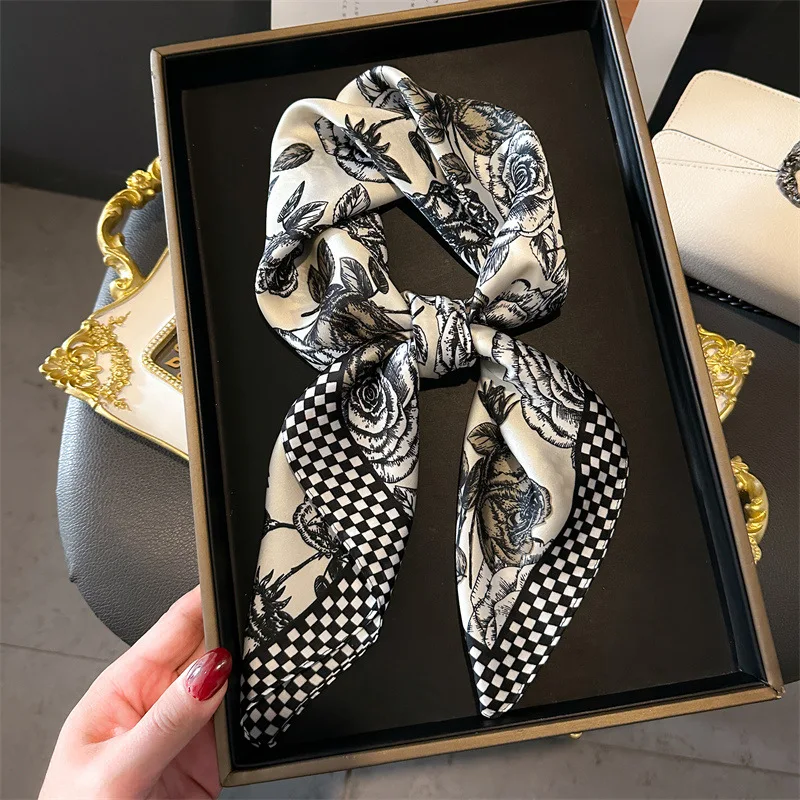 Luxury Brand Silk Square Scarf Women Satin Shawls Neckerchief Casual Beach Scarves Bandana Hair Tie Hjiab Foulard