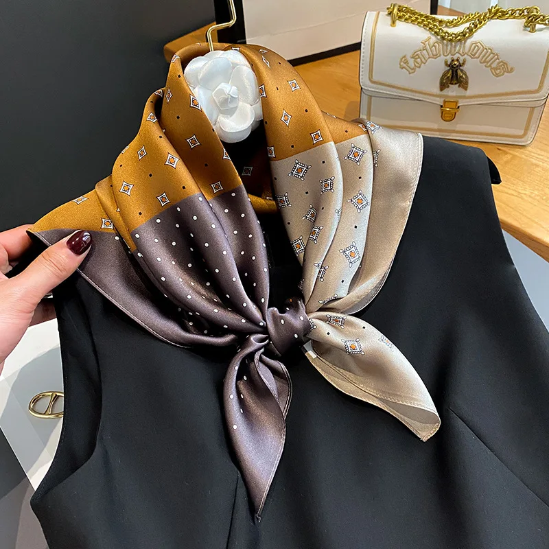 Luxury Brand Silk Square Scarf Women Satin Shawls Neckerchief Casual Beach Scarves Bandana Hair Tie Hjiab Foulard