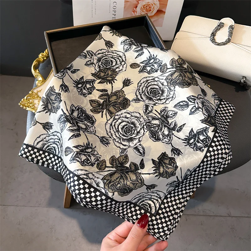 Luxury Brand Silk Square Scarf Women Satin Shawls Neckerchief Casual Beach Scarves Bandana Hair Tie Hjiab Foulard