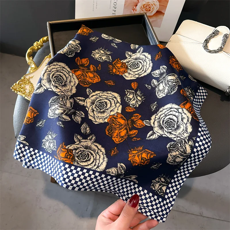 Luxury Brand Silk Square Scarf Women Satin Shawls Neckerchief Casual Beach Scarves Bandana Hair Tie Hjiab Foulard